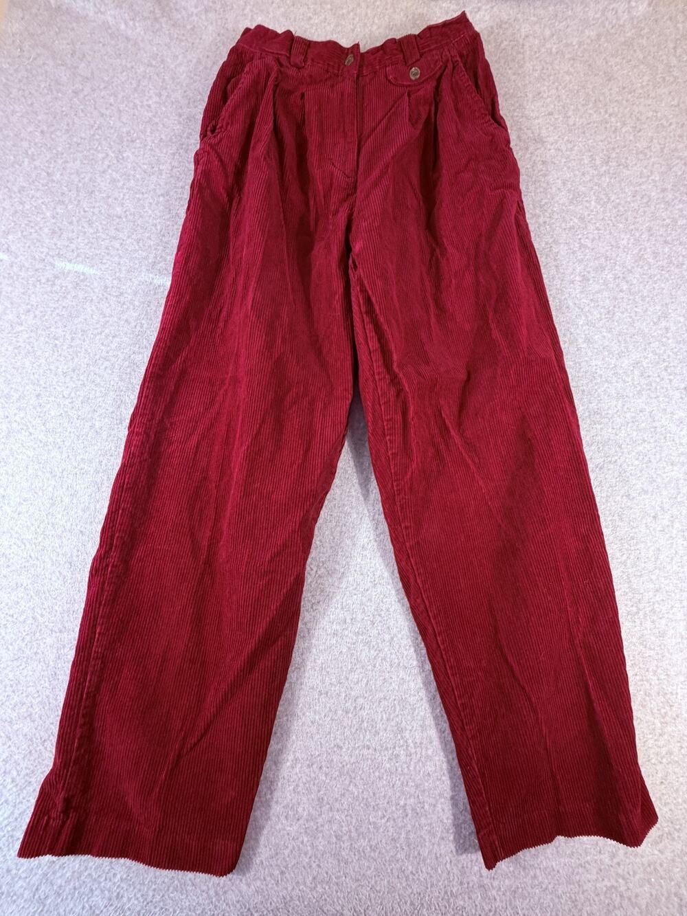 Karen Scott Retro Pleated Red Corduroy Pants, 100% Cotton, Size 12